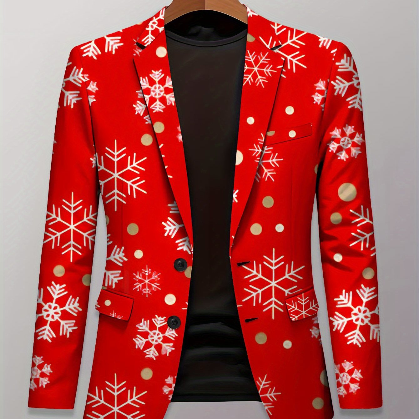 Men'S Blazer - Red & White Snowflake pattern with Golden dots, Business Formal & Casual Coat, All-Season Jacket for Office, Parties, Everyday - Classic Lapel, Structured Fit, Easy-Care Professional Outerwear, Office Wear, Tre