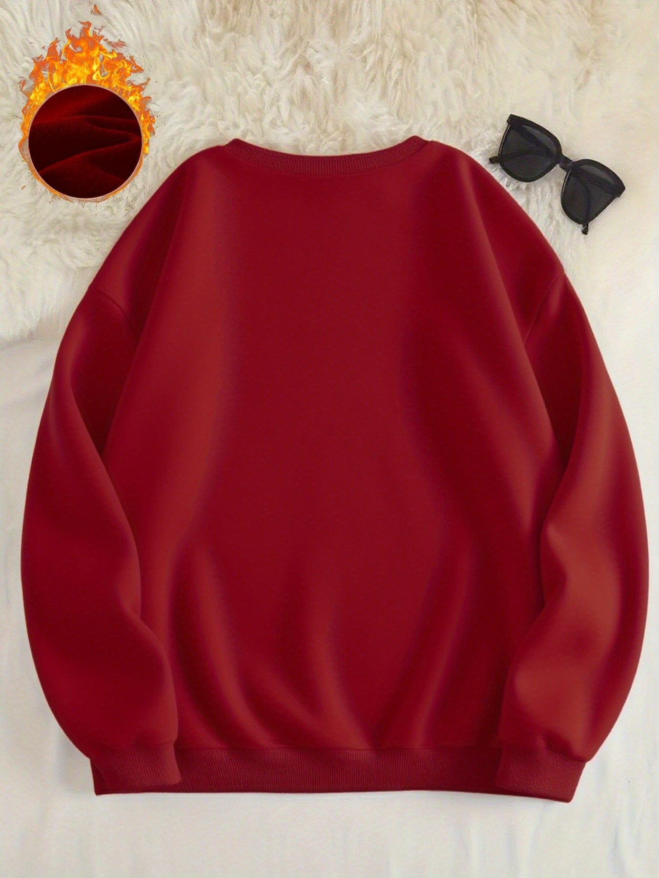 -Lined Women's Crewneck Pullover, Casual Printed Versatile Sweatshirt, Multiple Colors Available