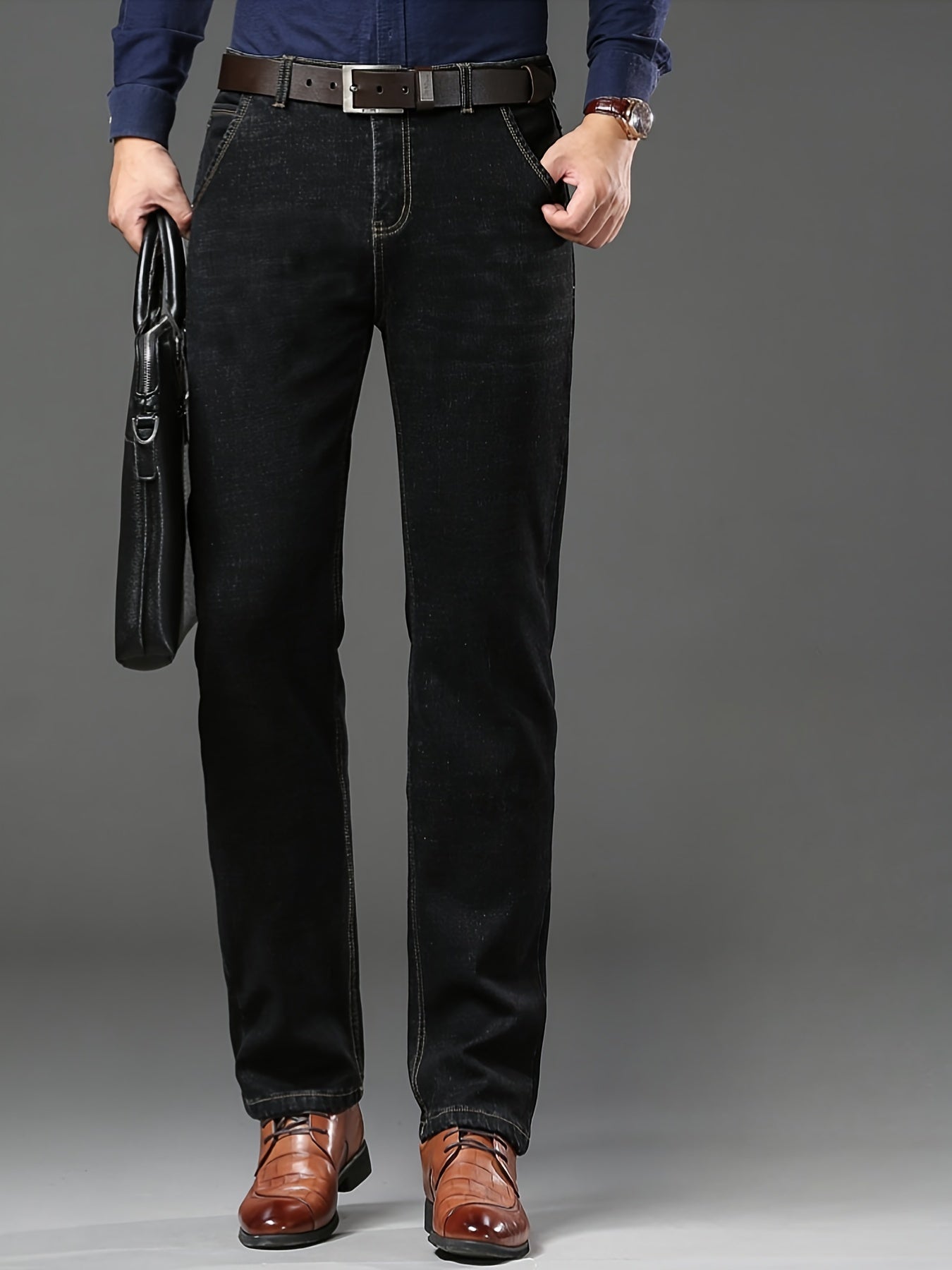 High-quality Men's Denim Trousers, Business Style, Elastic Men's Pants, New Autumn/winter Fashion Trend - ayq