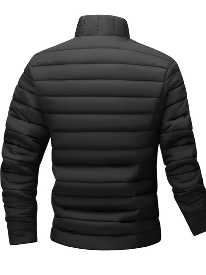 Men's Warm Winter Jacket with Stand Collar - Thick Polyester Coat