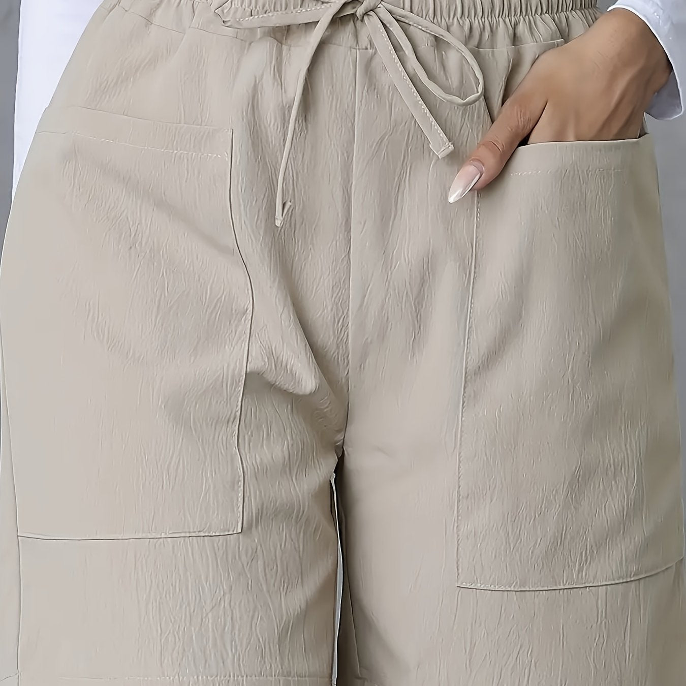 Women'S Vacation Elegant Casual Solid Color Polyester Short Pants, Regular Contour, Non-Stretch, with Pocket, for Spring, Summer, Fall