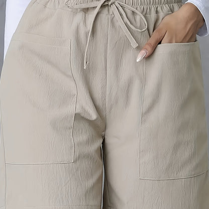 Women'S Vacation Elegant Casual Solid Color Polyester Short Pants, Regular Contour, Non-Stretch, with Pocket, for Spring, Summer, Fall