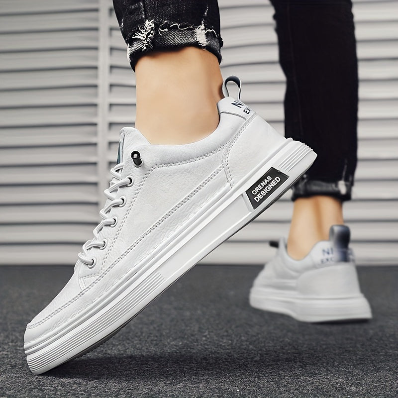 Men's Casual Low-Top Sneakers in Light Beige - Versatile All-Season White Shoes with Elastic Laces, Durable PU Upper & PVC Sole, Comfortable Fabric Insole for Casual Attire