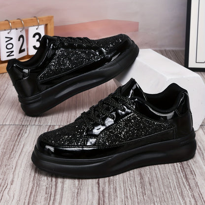 New Casual Sneakers, Fashionable and Versatile Sequined Shoes, Unisex Couple Style, Niche Platform Sneakers, Lightweight and Comfortable, Thick-Soled White and Black Sneakers - ayq
