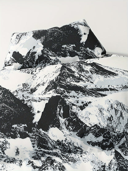 Men's Winter Mountain Camo Hooded Jacket with Insulating Polyester Fill - Stand Collar & Zippered Pockets, Machine Washable Outdoor Coat for Hiking, Camping, Casual Wear - White/Black/Gray (Regular Fit) by Ocean Muai Xing