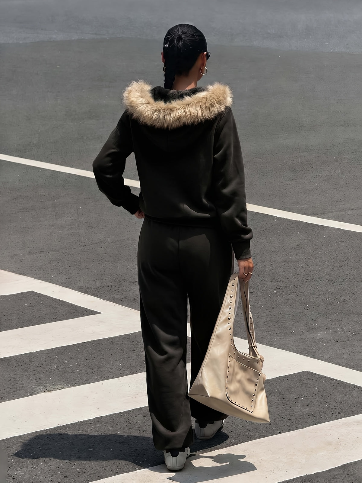 Women's Casual Polyester Hoodie & Wide-Leg Pants Set - ayq