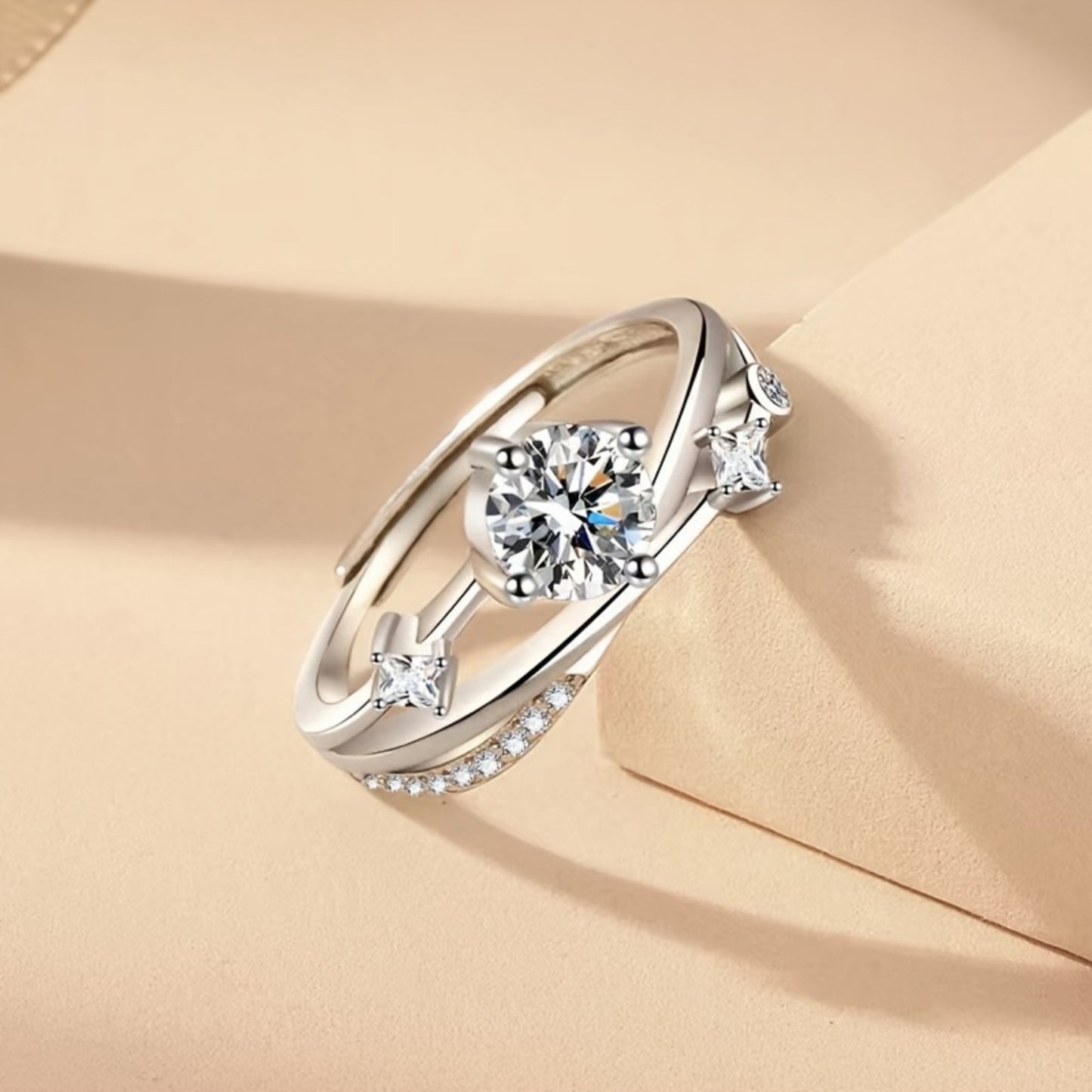 Adjustable Women’s Starry Sky Ring with Synthetic Cubic Zirconia