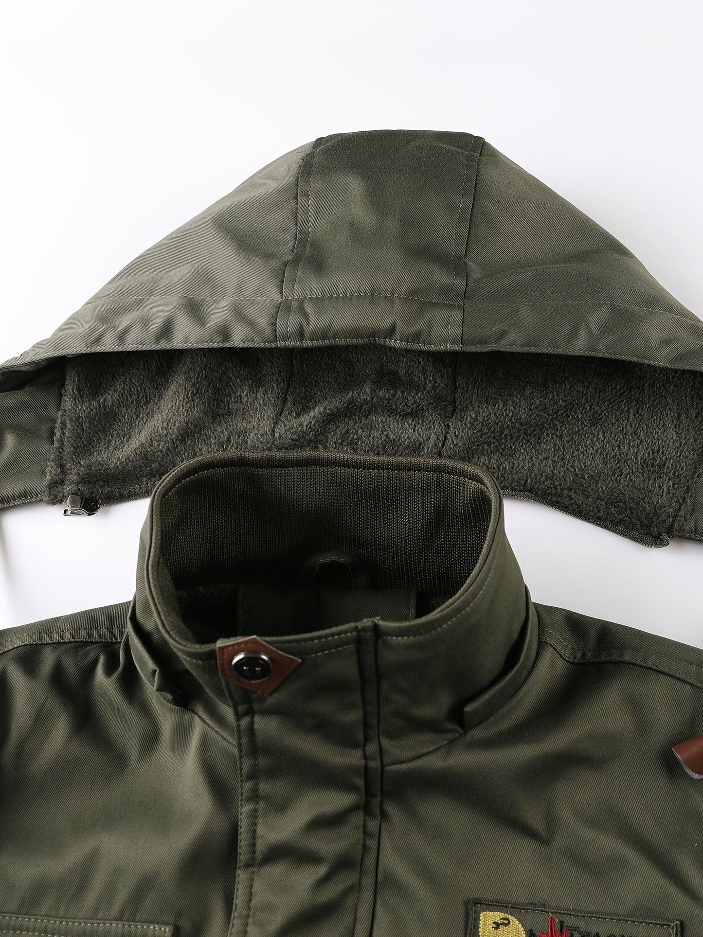 Men'S Winter Fleece-Lined Military-Style Jacket - Thickened Zip-Up Coat with Large Pockets, Olive Green Casual Winter Coat for Outdoor Activities, Winter Coats, Durable Fabric Coat