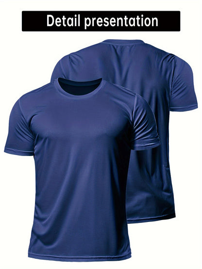 Տղամարդկանց պինդ սպորտային վերնաշապիկ, Active Breathable Short Mee Slim-fit Crew Neck Tee, Տղամարդու հագուստ բացօթյա համար