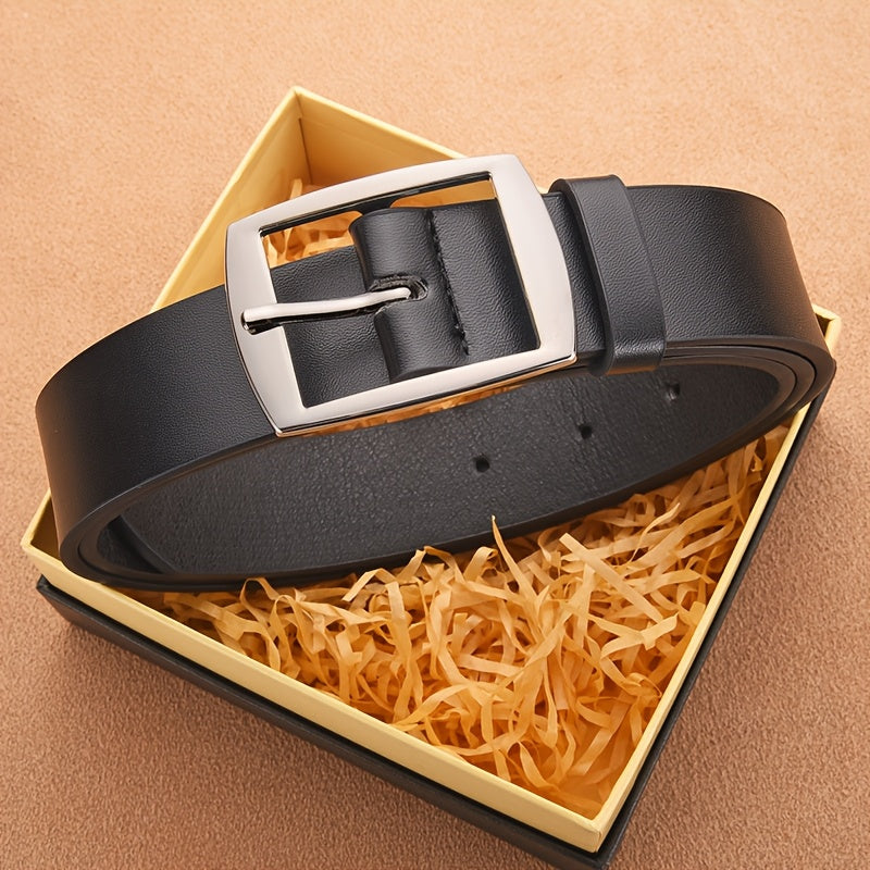 CKIRUV Men'S Elegant Faux Leather Belt with Alloy Buckle, Fashionable Business Casual Accessory, Ideal Valentine's/Mardi Gras/Campus Gift, Black