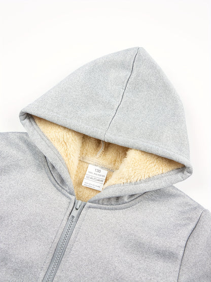 2 հատ տղաների համար նախատեսված բրդյա աստառով գլխարկով սվիտեր + առօրյա տաբատների հավաքածու, միագույն երկարաթև, կայծակաճարմանդով վերնաշապիկ՝ միջին ձգվողության տաք գործվածքից, աշուն/ձմեռ սեզոնի համար, իդեալական է