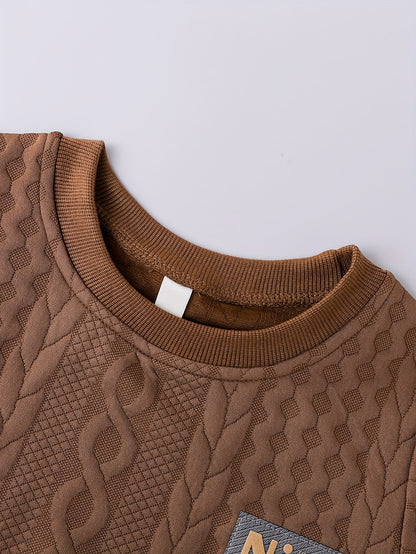 2pcs ' Sweatsuit Set - Oversized Sweater & Jogger Pants with Elastic Waist, 100% Polyester Winter Warm Brown/Beige & Black Casual Outfit, Durable Clothes, Playdates, Casual Attire (Easy-Care Hand Wash) - Ideal Gift, Perfect f