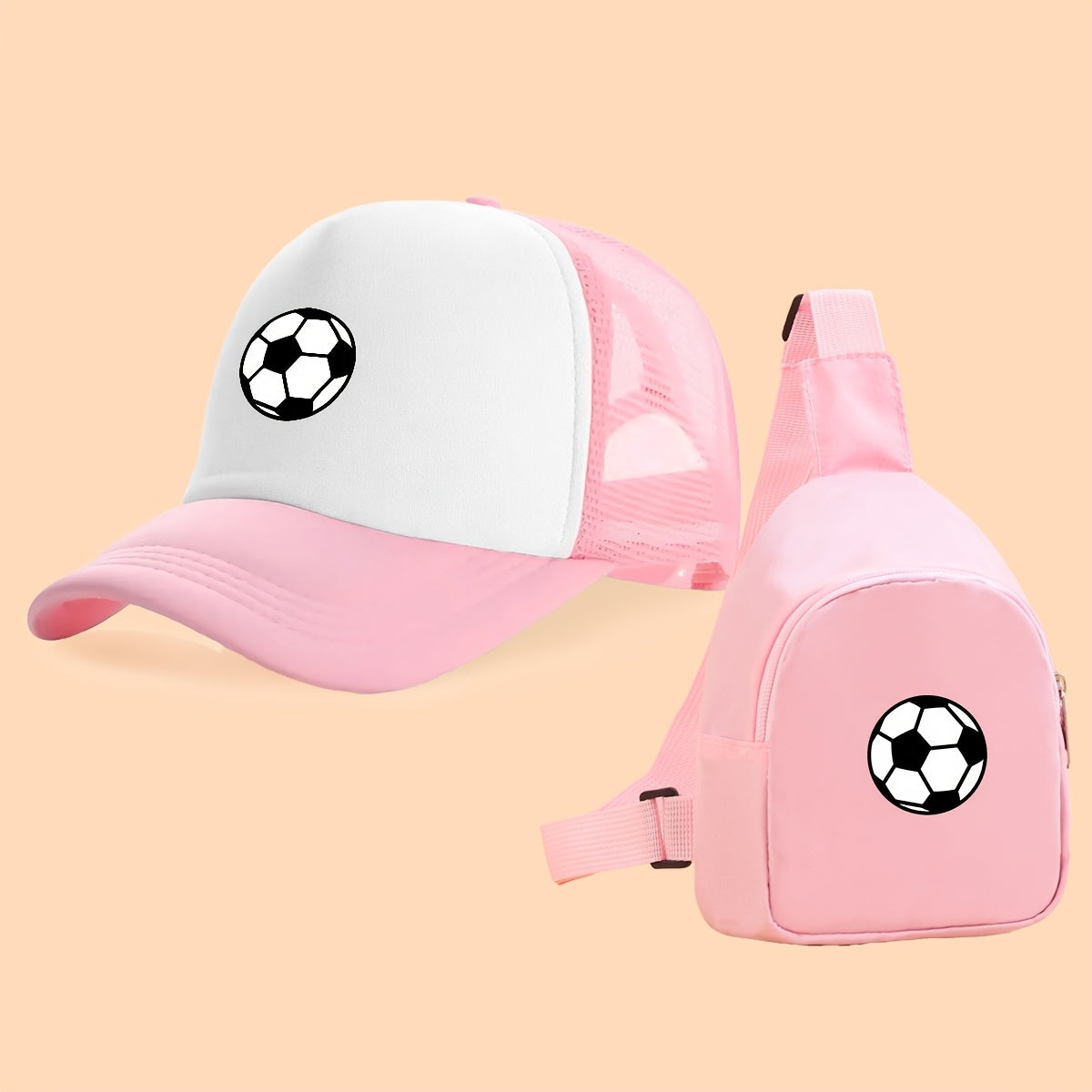 Kids Breathable Soccer Print Baseball Cap & Crossbody Bag Set