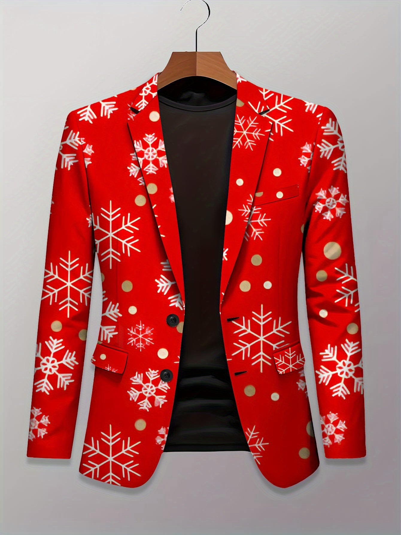 Men'S Blazer - Red & White Snowflake pattern with Golden dots, Business Formal & Casual Coat, All-Season Jacket for Office, Parties, Everyday - Classic Lapel, Structured Fit, Easy-Care Professional Outerwear, Office Wear, Tre