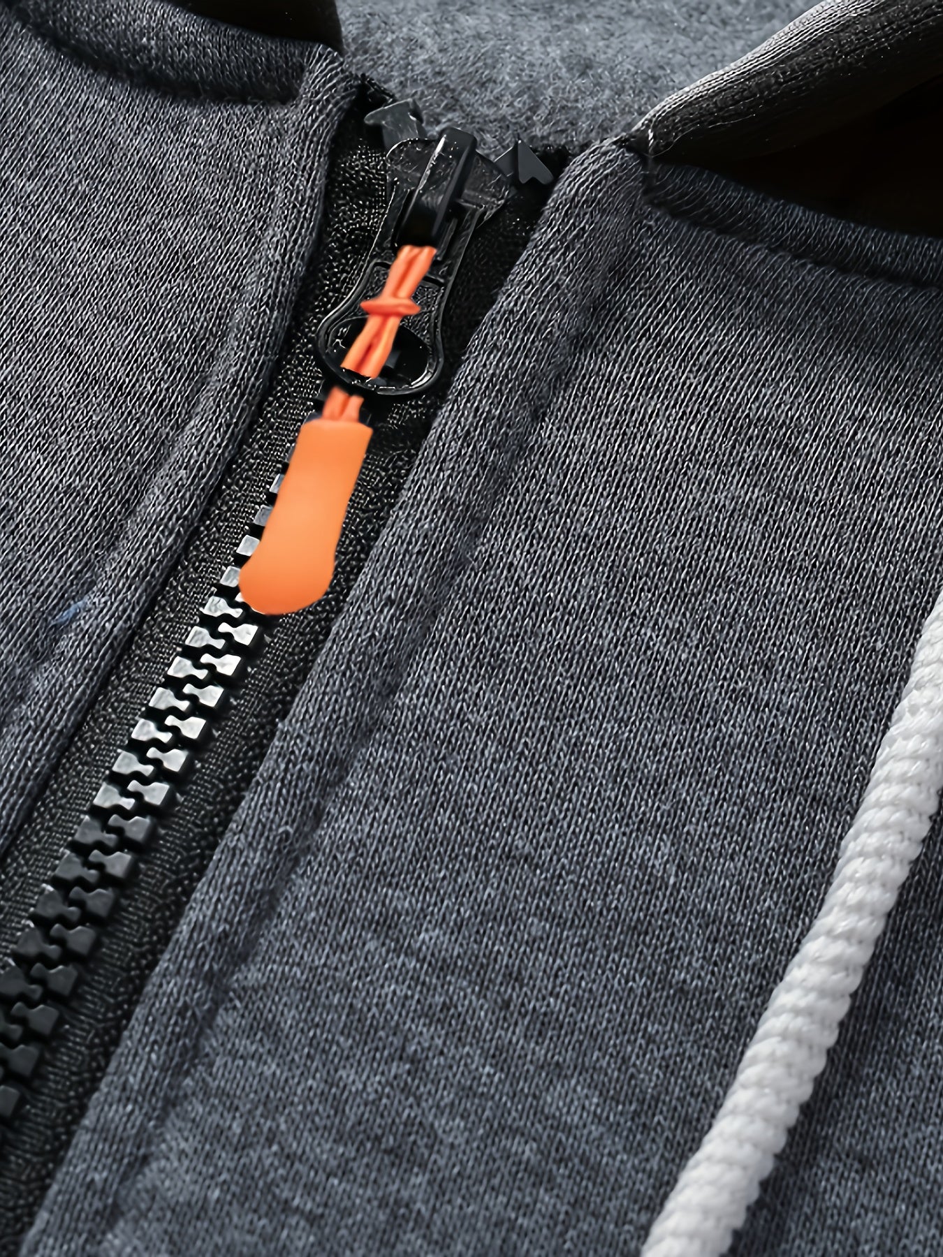 Men's 2025 Autumn East New Zipper Hoodie - Black & Grey Color-Block Contrast with White Piping, Full-Zip Closure, Chest Pocket & Adjustable Hood, Casual Streetwear for Teen Boys & Young Men, Durable Everyday Outerwear