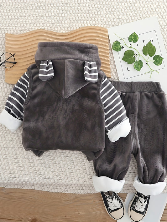 BABICOLOR-ի ձմեռային 3 հատ շան նախշերով գլխարկով բաճկոնի և տաբատի հավաքածու - տաք, ազատ հագուստ, ձմեռային հագուստ առաջին լուսանկարահանումների համար, առօրյա ցուրտ եղանակի վերնազգեստ, իդեալական է բացօթյա օգտագործման համար