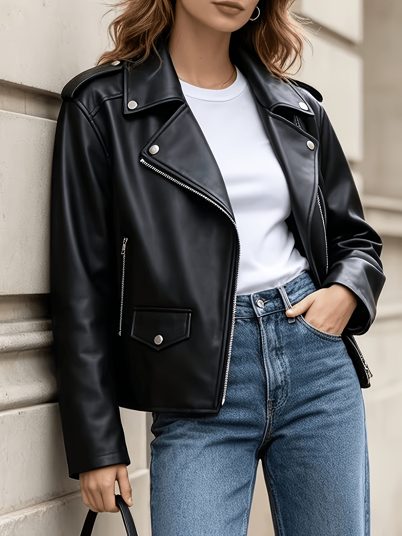 European Women's Lightweight PU Zip Jacket for Spring & Autumn