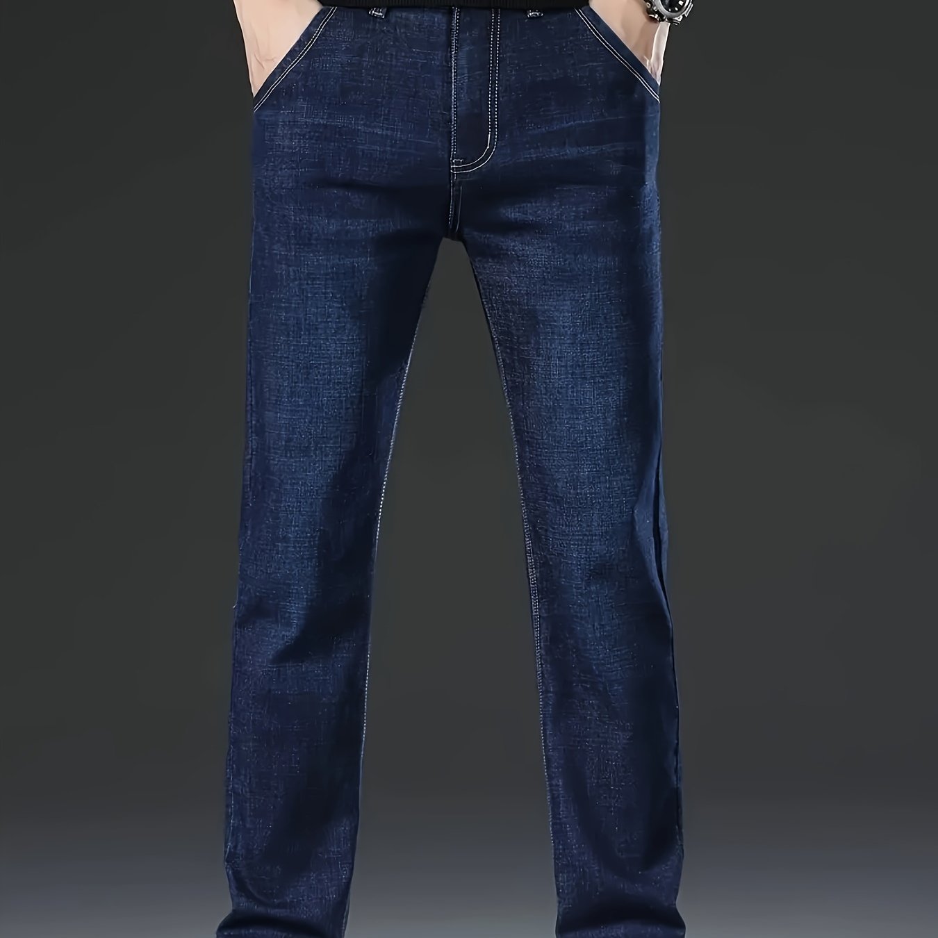 Men's Classic Straight-Leg Jeans - Comfort Business Casual Style, Cotton Blend with Stretch, Solid Washed Denim for All-Season Wear