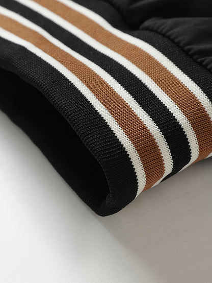 Men's Thermal Insulated Full-Zip Baseball Jacket with Full-Zip Closure - Heavyweight Winter Coat, Brown/White colorblock, Lining - Streetwear Outerwear for Casual & Formal Events - Compatible with Hoodies & Jackets (Men's Fas