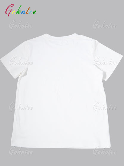 Girls' Personalized Cartoon T-Shirt with Pink Bow, Crew Neck