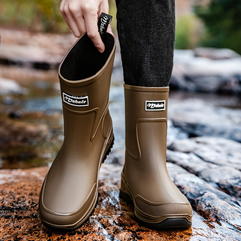 Men's Mid-Calf Rubber Rain Boots - Durable Non-Slip Outdoor Shoes