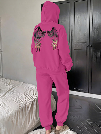 Women’s Fall Winter Casual Loose Hooded Sweatshirt & Pants Set - ayq