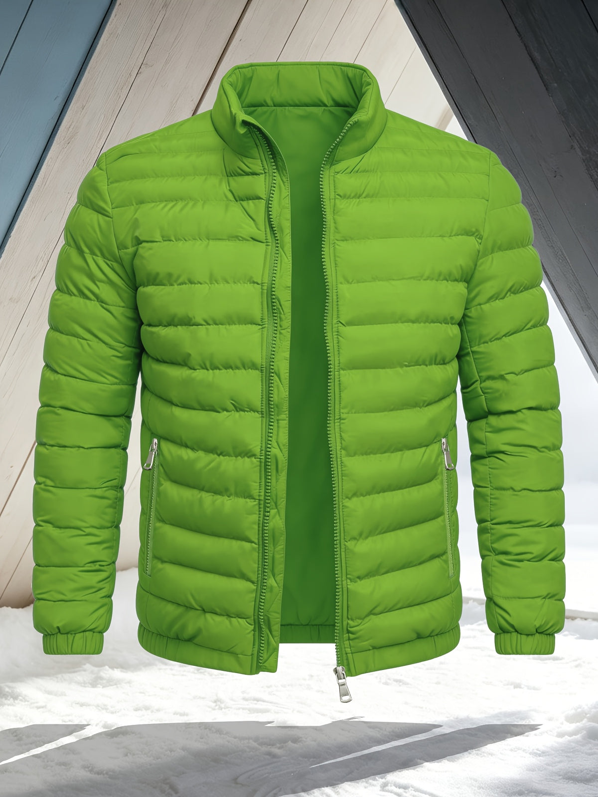 Men's Slim Fit Winter Jacket with Stand Collar, Zip Front