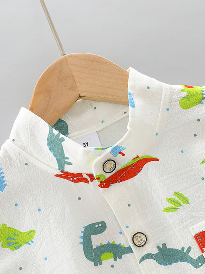 Kids' Cotton Dinosaur Print Shirt & Shorts Set for Summer