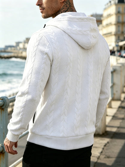 Men's Cable Knit Hooded Jacket Casual Fall Winter Outerwear