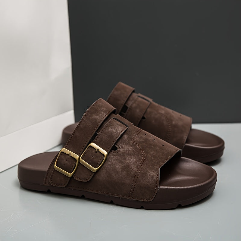 Men's Casual Slip-On Slippers with Adjustable Buckle, Cushioned Sole