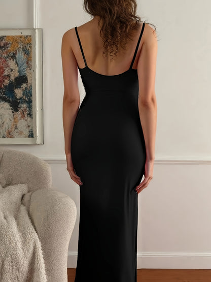 Women's Elegant Solid Color Deep V Bodycon Maxi Dress