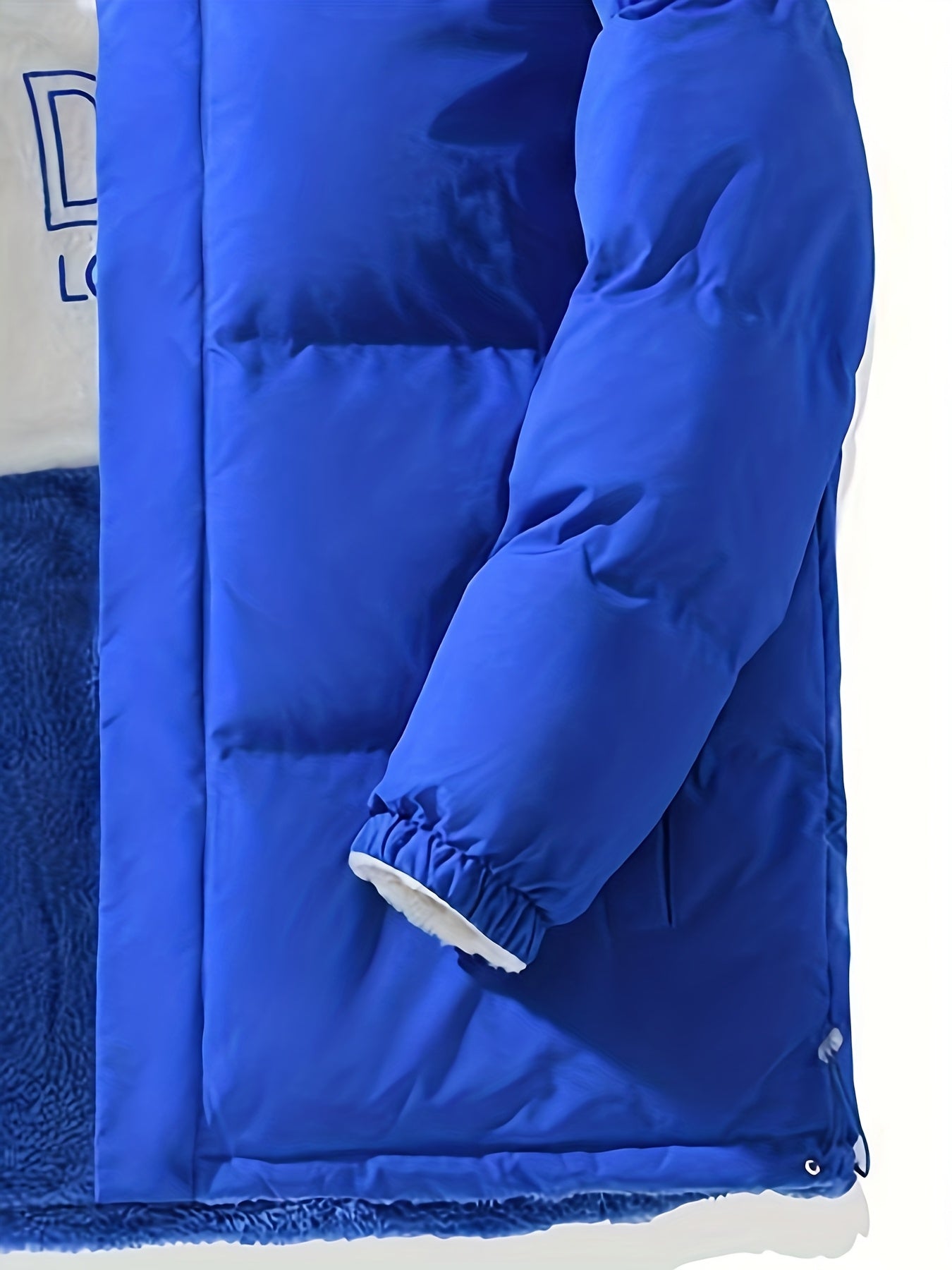 Տղամարդու երկկողմանի բրդյա ծածկույթով հաստ բաճկոն՝ առօրյա կանգնած օձիքով՝ տառերի տպագրությամբ, սովորական չափսերով, գրպաններով, պոլիեսթերային լցոնով, բազմակողմանի աշուն/ձմեռ համար, ձմեռային բաճկոն