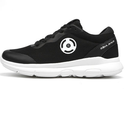 Men's Lightweight Breathable Mesh Sneakers - Casual Lace-Up Running Shoes with EVA Cushioning, Black & White Design, Sizes 8-14