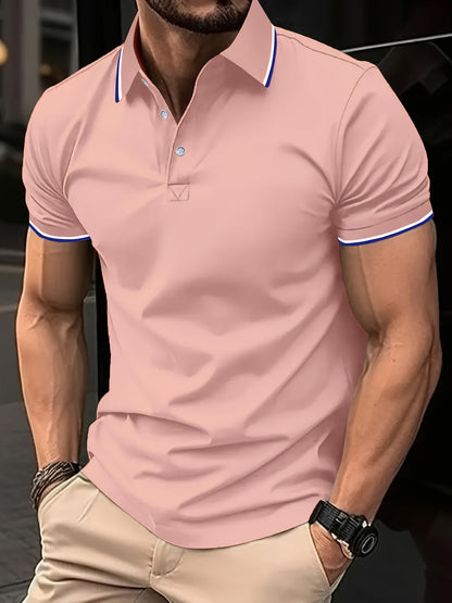 Men'S Comfortable POLO Shirt | Classic Button-Up Lapel Collar, Casual Style, Short Sleeve, Solid Color - ayq
