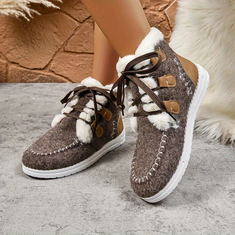 Women'S Winter Boots - Slip-On/Lace-Up Closure, Cushioned EVA Sole, Warm Fabric Upper - Available in Black/Blue/Gray/ - Everyday & Formal Outfits - Extended Sizes Available - Cold Weather Footwear, Winter Shoes, Seasonal Foot