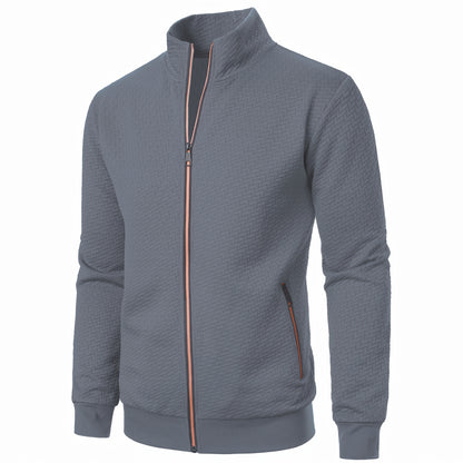 Men's Casual Zip Up Jacquard Jacket, Chic Stand Collar Coat for Spring Fall, Autumn And Winter, Hoodie Top