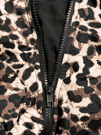 Fashion Leopard Print Short Warm Coat, Women's Stand Collar Windproof Jacket