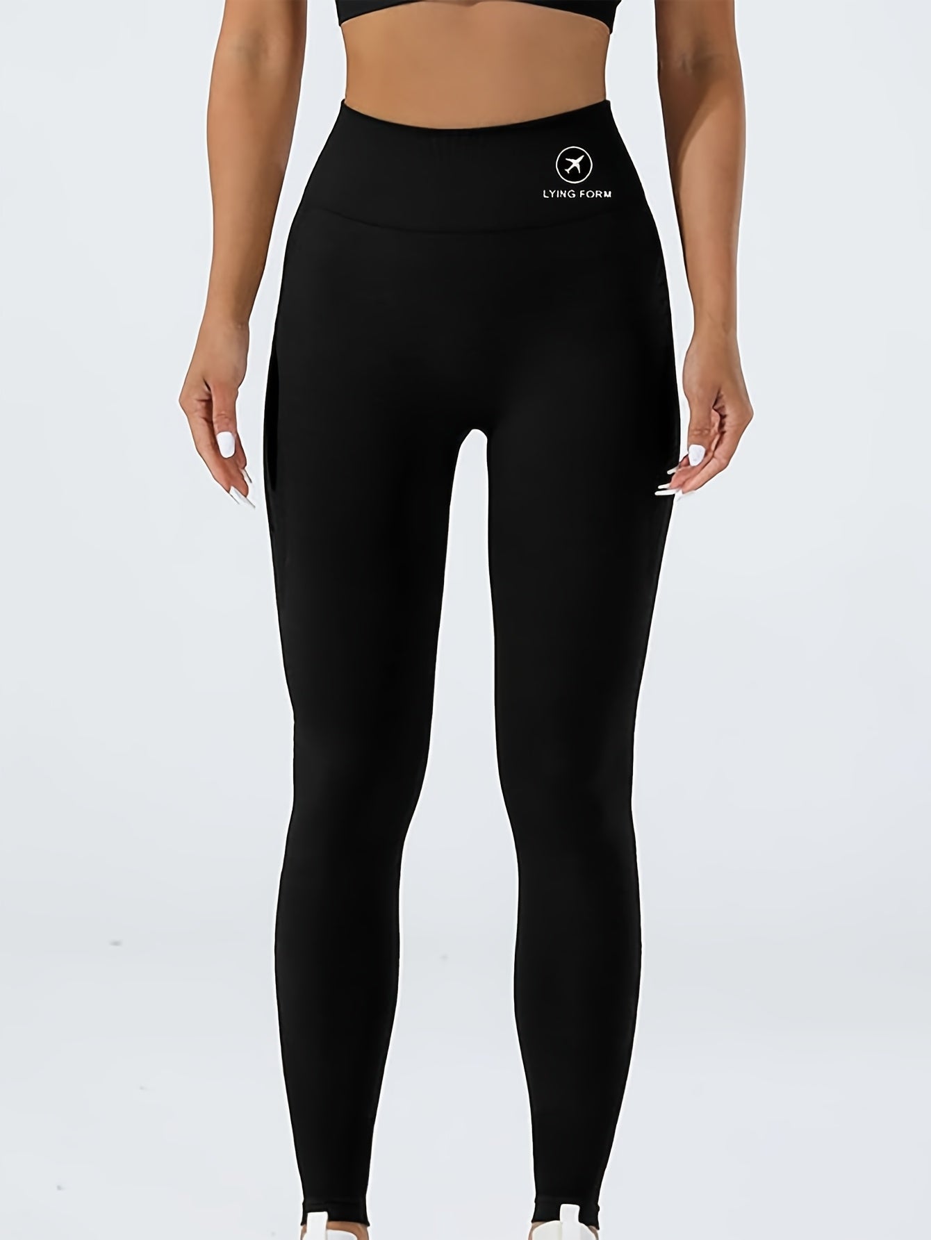 Women's High-Waisted Cropped Sports Leggings, Polyester & Spandex Blend, Solid Color, High Stretch, Knit Fabric, for All-Season Yoga Fitness Pants, Yoga Pants