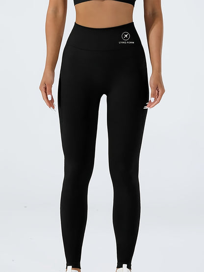 Women's High-Waisted Cropped Sports Leggings, Polyester & Spandex Blend, Solid Color, High Stretch, Knit Fabric, for All-Season Yoga Fitness Pants, Yoga Pants