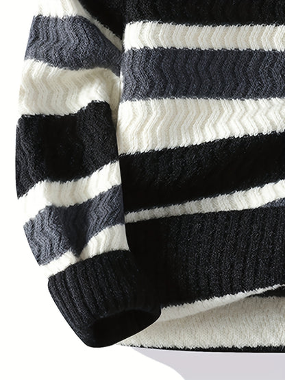 Աշնանային և ձմեռային նոր տղամարդկանց ոլորված շերտավոր կլոր վզնոցով տրիկոտաժե սվիտեր միջին տարիքի հարմարավետ տաք վերնաշապիկի համար