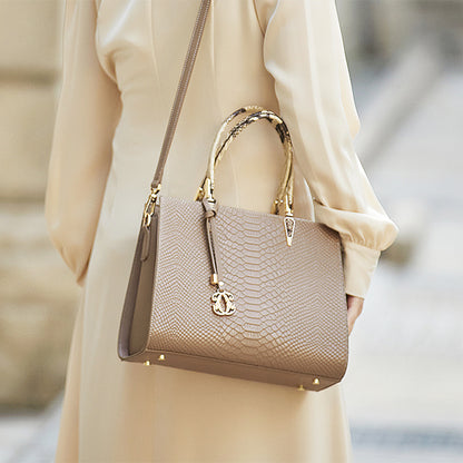 Luxury Vintage Genuine Leather Women's Tote Bag with Adjustable Strap
