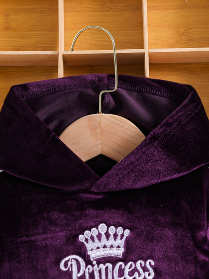 Girls' Long Pants Set, Burgundy Hooded Sweatshirt & Sweatpants, New Autumn Winter Warm Pullover Top, Fabric Two-Piece Set, Princess English Letter Embroidery with Pockets, Festive Holiday Outfit for Baby Girls, Perfect for Ou