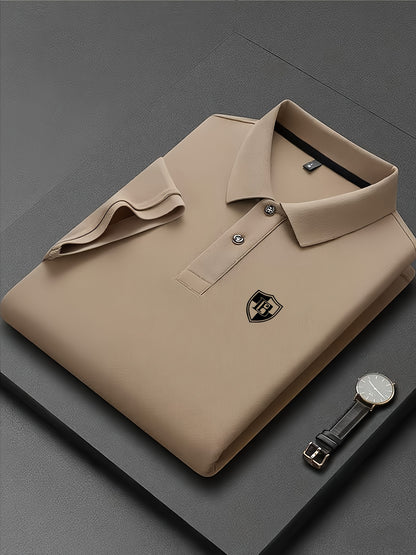Men'S Fashion Short-Sleeve POLO Shirt | Contrast Rib-Knit Collar with 3D High-Frequency Print | Casual Style, Regular Fit, Summer Season - ayq