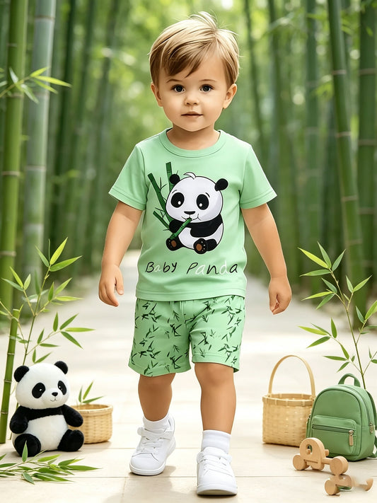 Boys Summer Two-Piece Set with Cute Panda Print - ayq