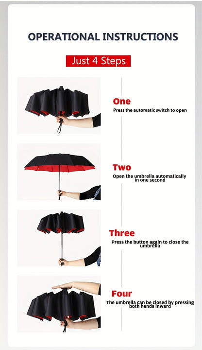 Automatic Open/Close, Windproof Tri-Fold Umbrella - Durable, Thickened Canopy for Enhanced Rain Protection, Ideal for Business Use, Automatic Folding Umbrella