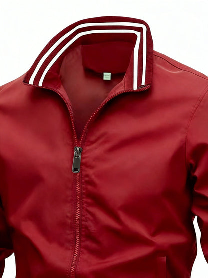Men's Polyester Bomber Jacket with Sporty Zipper Design