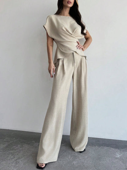 Elegant Women's Corset Tie-Front Top & Wide-Leg Pants Set
