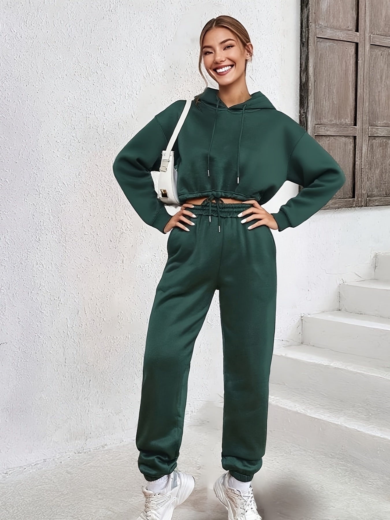 Casual Fall/Winter Polyester Hoodie Set with Drawstring