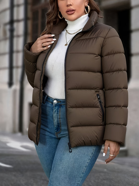 Կանացի թեթև ձմեռային վերարկու - էլեգանտ, կանգնած օձիքով բաճկոն, չձգվող գործվածք, կայծակաճարմանդով փակվող, երկար թևքերով վերնազգեստ գրասենյակի, երեկույթի, առօրյայի համար - աշուն/ձմեռ տաք, նորաձև, ցուրտ եղանակի բաճկոն կանանց համար, կանացի ձմեռային վերարկու