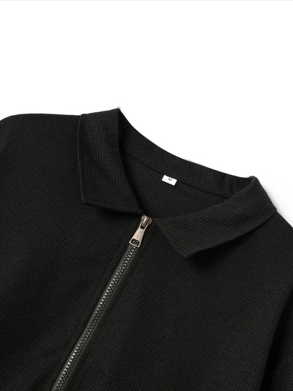 Men's Plain Waffle Zipper Jacket Casual Daily Fashion